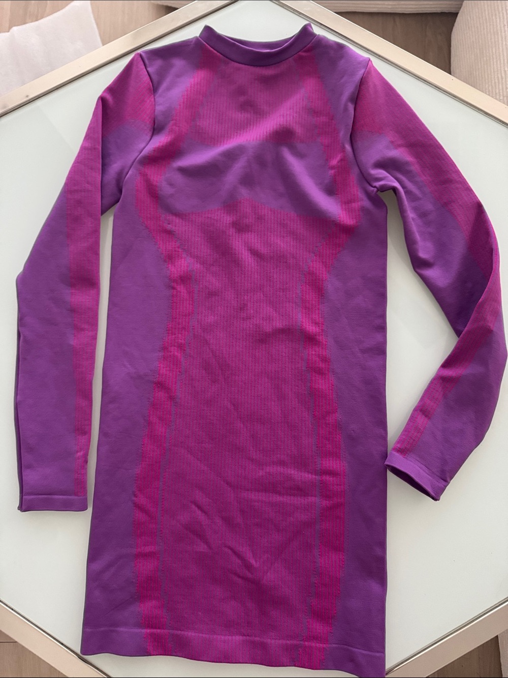 Slim Fit Long Sleeve Dress in Bright Purple and Magenta
